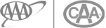 The image shows two oval logos. One has "AAA" with an orbit-like design, and the other has "CAA" in a similar style.