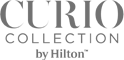Logo of "Curio Collection by Hilton," featuring stylized text in a dark font.