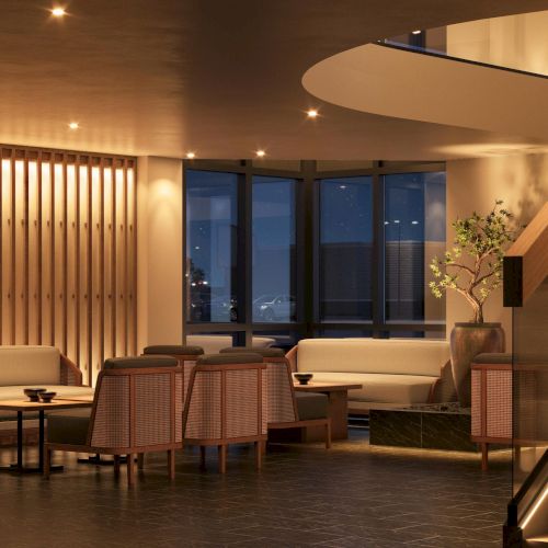 Architectural rendering showing proposed lobby seating layout and design concept at The Amaya