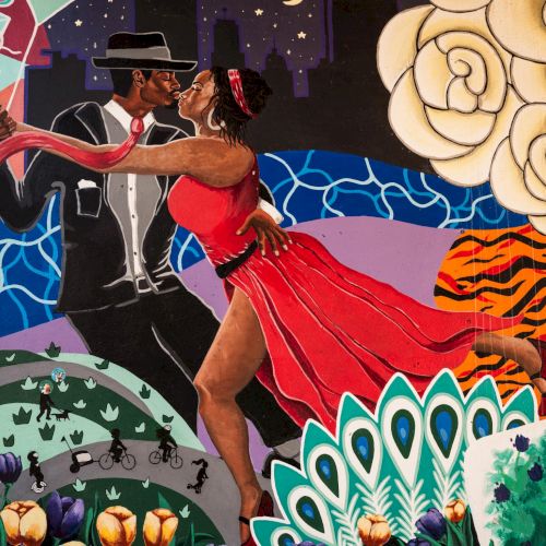 Colorful downtown Fort Wayne mural celebrating local culture and movement